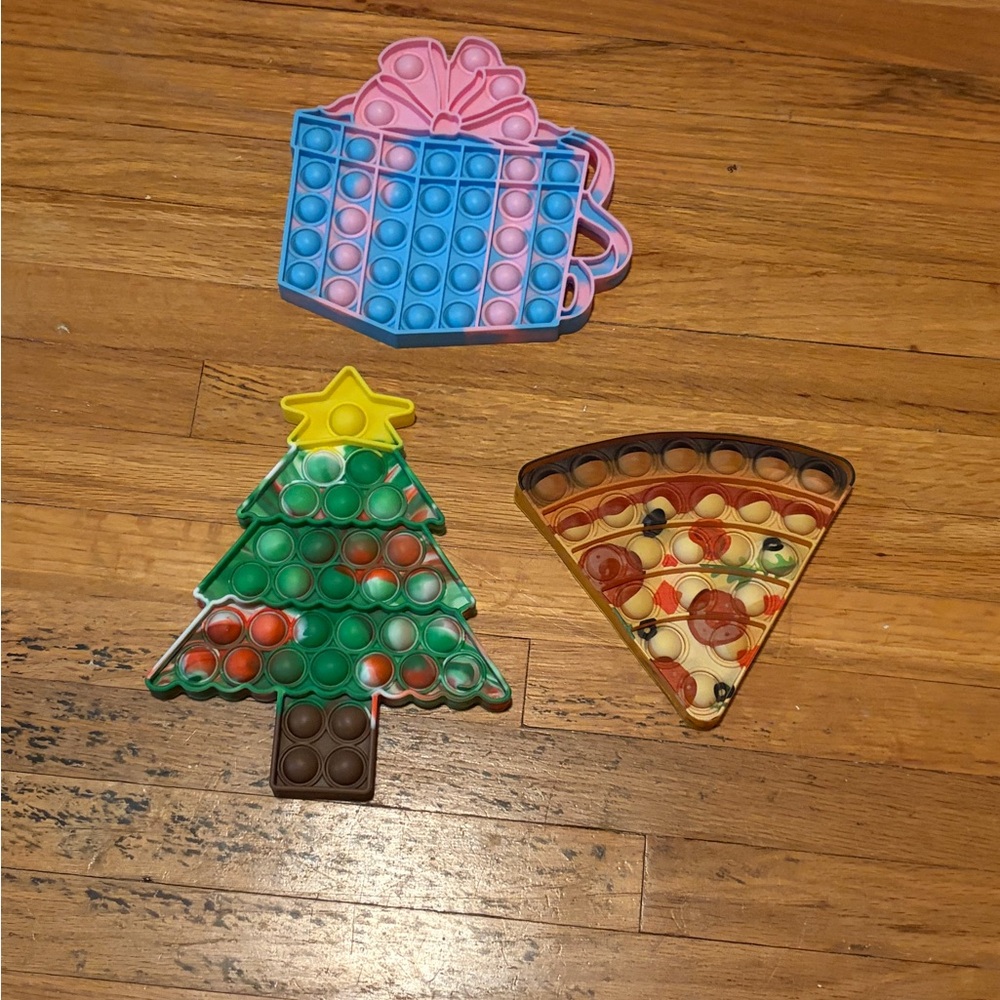 Set of 3 Pop It Fidget Toys - Gift, Tree, Pizza